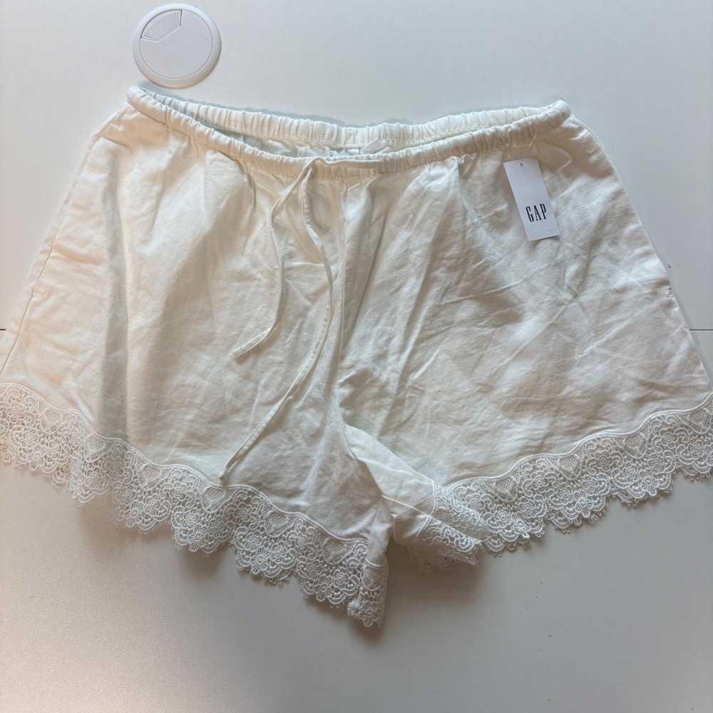 Gap Lace Trim Linen Blend Shorts Women XS White Drawstring 866117-00-1